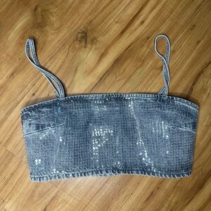 Zara Denim Sequin Crop Top